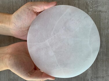 GAF TREASURES Large Selenite Circle Charing Plate, 6" Selenite Charging Station for Crystal Cleansing, Crystal Grib Layout, Energy Charging&amp; Purification (One Plate)