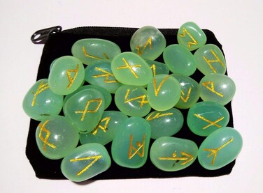 Gemstone Aquva Onyx Rune Set with Velvet Bag