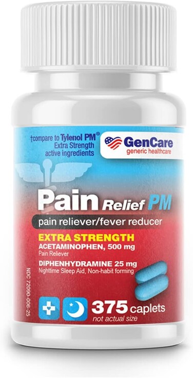 GenCare Extra Strength Acetaminophen PM 500 mg (375 Tablets)   Ultimate Pain Relief &amp; Sleep Support for Adults   Quick Acting &amp; Non Habit Forming Headache Relief   Eases Aches &amp; Joint Discomfort