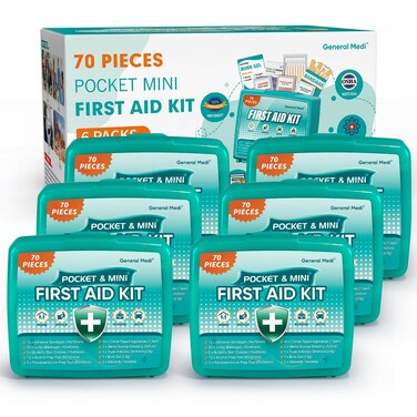 General Medi 420 Piece First Aid Kit, 6 Individual Boxes of 70 Items Each - Contains Premium Medical Supplies for Travel, Home, Office, Vehicle, Camping, Workplace &amp; Outdoor (420 pcs, 6 Pack)