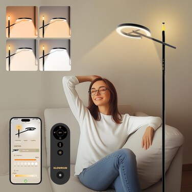 GLOWRIUM-H1 Smart Light Therapy Lamp 10000 Lux, LED UV-Free Sun Lamp, Full Spectrum Happy Natural Mood Therapy, Stepless Dimmable Modern Sunlight Floor Light with App and Remote, Sleep Aid and Wake Up