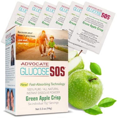 Glucose SOS Powder Packets with Natural Dextrose, Fast-Absorption that Instantly Dissolves in Your Mouth with No Water Needed, Green Apple Crisp 6 Servings