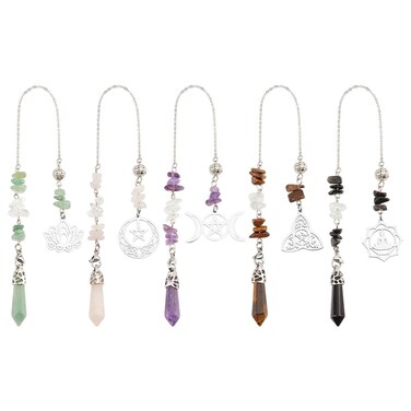GOAMKERER 5 Pcs Natural Gemstones Pendulum, 5 Styles Crystal Dowsing Pendulum Reki Gemstone Chips Orgone Pendulum for Women Man Divination Wicca Meditation