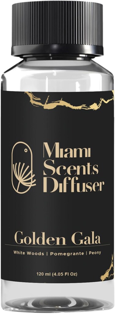 Golden Gala Scent Inspired by Aria Hotel 4 Fl Oz - 120 ml Essential Oils Aroma for Home Office Diffuser Luxury Fragance Refill - Aromatherapy Fresh Natural Blend of White Wood, Pomegrante and Peony.