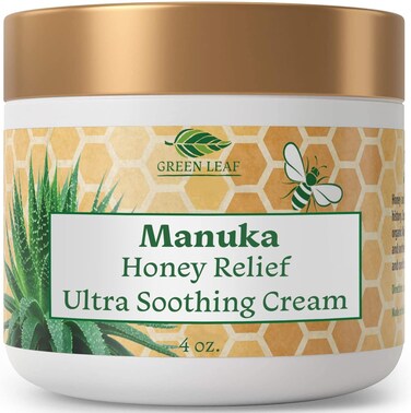 Green Leaf Naturals - Manuka Honey Face Cream - 4oz - Aloe Vera - Jojoba Oil Infused - Body Cream - Gluten Free Moisturizer for Kids &amp; Adults - Nourishing Skin Care