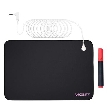 Grounding Mat for Sleep, Pain Relief and Anxiety Reduction, Earth Connection Therapy, Connects to The Earth Indoors, Includes 15ft Cord (Black, 24"x16")