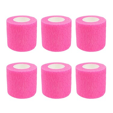 GSHLLO 6 Rolls 5cm Tearable Elastic Adhesive Bandages Stretchy Cohesive Bandages Vet Wrap Medical Tape Sticky Bandage Roll Wrist Knee Ankle Tapes Pink