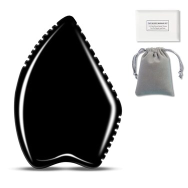 Gua Sha Facial Tool: Black Jade Stone Face Gua-Sha Tools, Natural Bian Stones Full Body Massage Tool for Neck/Shoulder/Back/Leg