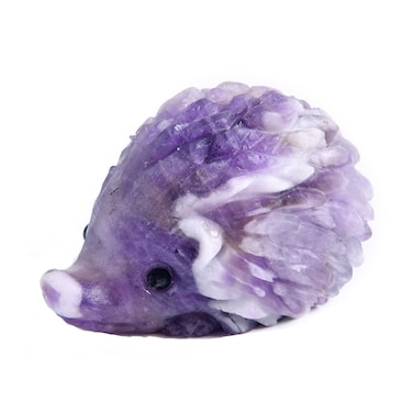 Hand Carved Mixed gemstome Crystal Hedgehog Animal Figurine Carving Decor (Amethyst)