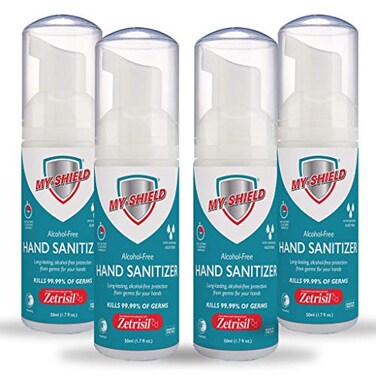 Hand Sanitizer Foam 1.7 oz (4 pack). Long-lasting protection. Softens hands with Aloe Vera. Formulated with Zetrisil. Alcohol FREE. FDA Registered