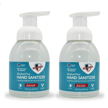 Hand Sanitizer Foam 8.25 oz.(2-pack) Alcohol-Free, Long-lasting Protection. Eliminates 99.9%. Moisturizes With Aloe Vera. Formulated with Zetrisil. FDA Registered