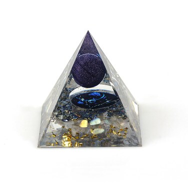 Handmade Constellation Crystal Pyramid Unique Positive Energy Orgonite Pyramid Decoration Pisces Blue Sandstone Crystal Pyramid Ornaments for Office/Living Room/Bedroom/Yoga(Pisces)