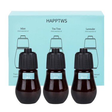 HAPPTWS 3-Pack Essential Oil Kit - Diffuser Oil Use to HAPPTWS Waterless Diffuser Mint/Tea Tree/Lavender