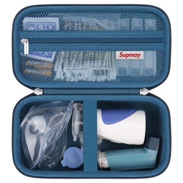 Hard Case for Portable Nebulizer Handheld Mesh Inhaler Spacer Nebulizers Machine for Adults &amp; Kids Travel Household Use, Protective Holder Bag with Mesh Pocket for USB Cable, Battery, Blue
