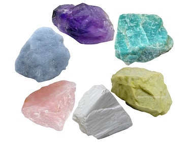 Healing Crystals for Headaches and Migraine, Set of 6 Amethyst, Angelite, Amazonite, Rose Quartz, Scolecite and Serpentine Healing Crystals and Stones