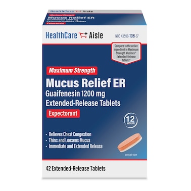 HealthCareAisle Guaifenesin 600 mg Extended Release - 100 Tablets - Mucus Relief Expectorant for Chest Congestion Relief