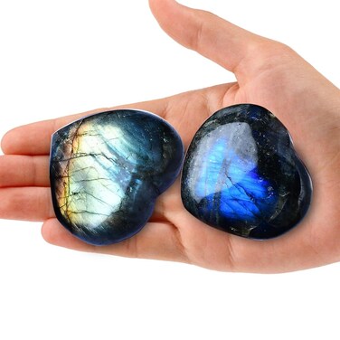 Heart Crystal Stones Healing Crystal Palm Polished Love Shaped Gemstones Blue Labradorite Heart Rock Meditation Gift 2pcs