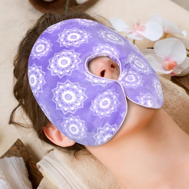 Heated Face Mask, Microwave Heating Pad for Face, Sinus Mask for Migraine, Tension, Stress, Headache, Relaxation (Purple with Flowers)