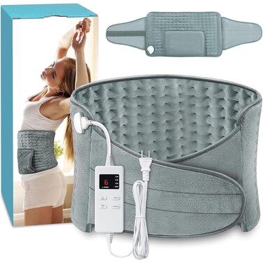 Heating Pad for Back Pain Relief Electric Heating Pad Wrap for Period Cramps Lower Back Neck Shoulders Pain Relief 6-Hour Auto Shut Off 12x24 Heated Pad + 20" Belt Adjustable 4 Timer 6 Heat Level