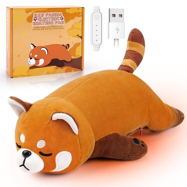 Heating Pad for Period Cramps,Electric Heating Pad Cuddly Soft 14" Red Panda Plush with a Hot Soft Belly USB Powered, Heating Pad Neck Shoulder Pain Relief, Gift for Daughter Wife Period Heating Pad