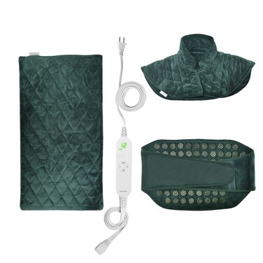 Heating Pad Gift Set of 3, Includes 18'' x 22'' Weighted Shoulder Heating pad + 12" x 24" Full Weighted Heating Pads for Back Pain + 12" x 24" Jade Stone Heating Pads for Pain Relief- GP01