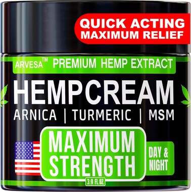 Hemp Cream - Maximum Strength - Relieve Muscle, Joint, Back, Knee - Natural Hemp Oil Extract Gel Rub with MSM - Glucosamine - Arnica - Turmeric - Maximum Strength - Formulated in USA - 3.9 oz