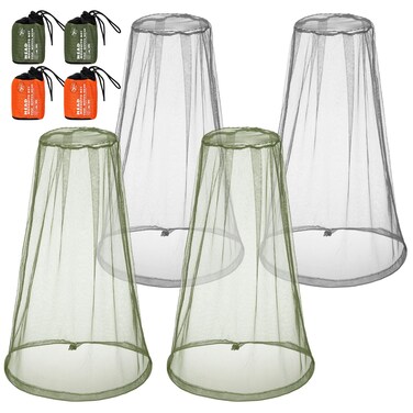 Hestya 4 Pack Mosquito Face Mesh Net Protecting Net for Outdoor Hiking Camping Climbing Mosquito Fly Insects Preventing (Gray, Army Green)