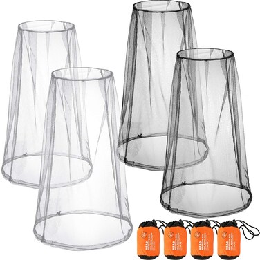 HESTYA 4 Pack Mosquito Net Face Mesh Net Protecting Net for Outdoor Hiking Camping Climbing Mosquito Fly Insects Preventing (Big Size, Grey, Black)