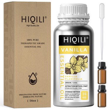 HIQILI 16 Ounces Vanilla Essential Oil, Strong Fragrance for Body Lotion, Candle Making, Soap, Aromatherapy-16 Fl Oz