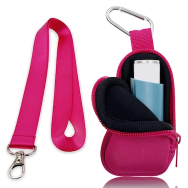 Holder Neoprene Travel Case for Asthma Inhaler, Handy Mini Bag for Inhaler for Adults and Kids, Inhaler Not Included (Hot Pink)