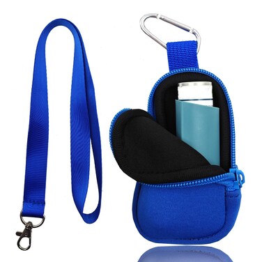 Holder Neoprene Travel Case for Asthma Inhaler, Handy Mini Bag for Inhaler for All Ages, Inhaler Not Included (Blue)
