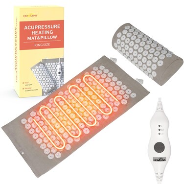 HOMLYNS Heated Acupressure Mats - 3 Heat Levels with 2 Hours Auto Off, Heating Acupuncture Mat Full Body Massage for Pain Relief Pad in Grey