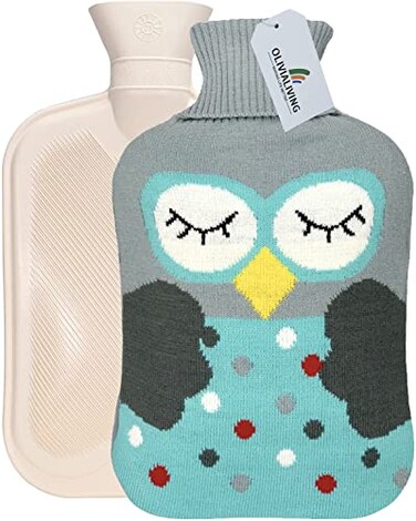 Hot Water Bag Hot Water Bottle 2 Liter Heat Up and Refreezable Hot Cold Pack with Knit Cover for Pain Relief Hot Cold Therapy, Cartoon Owl