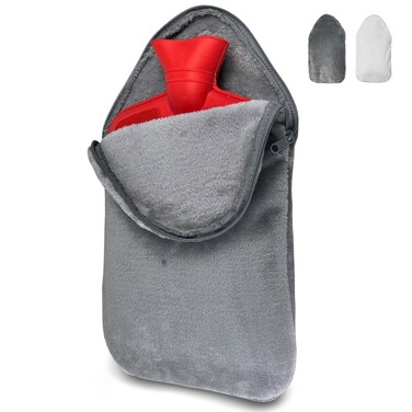 Hot Water Bottle with Cover, 3L Hot Water Bag, Rubber Hot Water Bottles for Pain Relief, Hot and Cold Compress, Menstrual Cramps Relief (Grey)