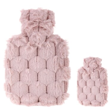 Hot Water Bottle, 500ml Small Hot Water Bottle with Cover, Warm Water Bag with Luxury Cosy Faux Fur Cover 2-in-1 Water Bag for Cold &amp; Hot Compress Mini Hot-Water Bag for Women Seniors (Pink)