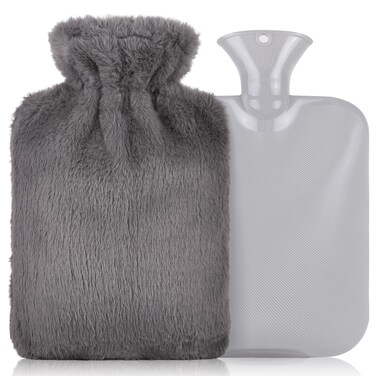 Hot Water Bottle,2L Hot Water Bag for Pain Relief,Hot and Cold Compress,Hand Feet Warmer,Menstrual Cramps,Relieve Neck and Shoulder Pain,Hot Water Bottle with Cover-Gray