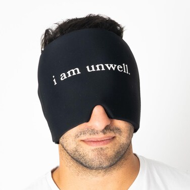Huggs Migraine Relief Cap - I Am Unwell - Cooling Gel Head Wrap, Cold Compress Cap for Headache, Stress, &amp; Tension