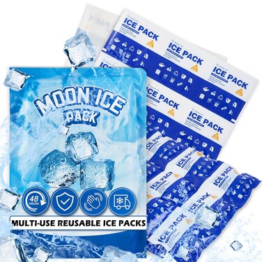 Ice Packs for Lunch Boxes-Dry Ice for Shipping Frozen Food-Reusable Ice Packs 15x12in/4x4in Cells-Flexible Lunch Box Ice Packs Reusable-Freezer Packs-Cold Packs for Shipping Moon Ice (120 Pack)