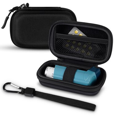 Inhaler Case, Hard Shell Protective Travel Carrying Case, Fits Standard Rescue &amp; New Albuterol Inhaler Devices Up to 4 Inches, Device Not Included, Black