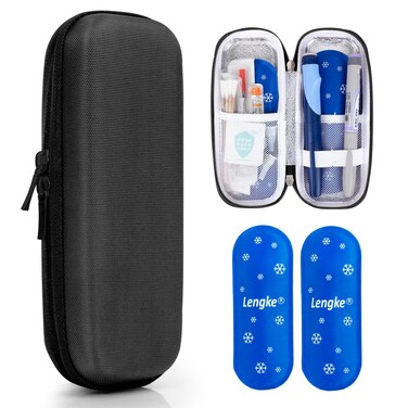 Insulin Cooler Travel Case TSA Approved, EVA Diabetic Travel Case with 2 Gel Ice Packs for Insulin Pens, Diabetic Supplies and Insulin Syringe, Small Cooler Case for Daily Life, Trips (Black)