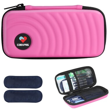Insulin Cooler Travel Case,Diabetic Cold Pack Organizer Bag with 2 Reusable Ice Packs for Insulin Pen and Other Medication Diabetic Supplies Pink