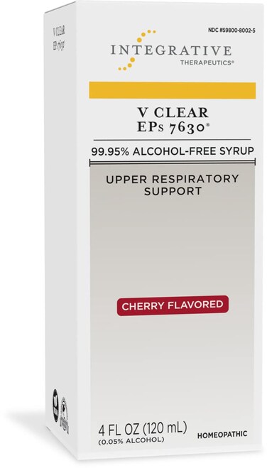 Integrative Therapeutics V Clear EPs 7630, Homeopathic Cold Medicine, Shortens Colds, Relieves Respiratory Symptoms, 99.95% Alcohol-Free Syrup, Cherry Flavored for Children and Adults, 4 Fl. Oz