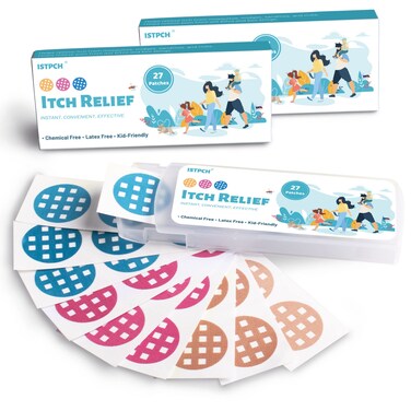 Itch Relief Patches 54 Patches, Natural Bite Relief Stickers, Instant Effect, Reduces Itch &amp; Swell, Kid Friendly (3 Color)