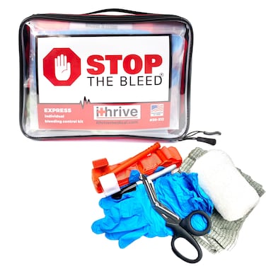 iThrive Express Bleeding Control Kit with Tourniquet - Easy-to-Use Emergency Kit with Official Stop The Bleed License - First Aid Kit Assembled in USA by Veterans - Emergency Supplies