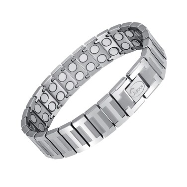 JEROOT Upgraded Magnetic Bracelets for Men, Pure Titanium Double Row Ultra Strength Magnets(4000 Gauss Per Magnet) Bracelets, Men's Bracelet with Adjustment Tool &amp; Jewelry Gift Box (Sliver)