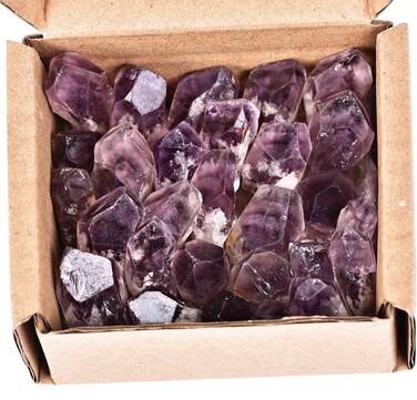 JIC Gem 24-30Pcs 0.4-0.5 Lbs Bulk Amethyst Healing Crystals Rough Stones,raw Amethyst Point Bulk,Amethyst Chips Bulk,for Reiki Healing,DIY Jewelry Making, Witchcraft, Tumbling, Fountain Rocks