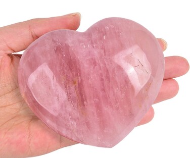 JIC Gem Heart Shaped Rose Quartz Crystal Healing Stone Large Pocket Palm Worry Stone with Display Stand Chakra Reiki Balancing 3.3"-3.7