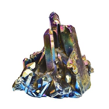 JIC Gem Natural Large Angel Aura Crystal Geode Rainbow Titanium Coated Crystal Cluster Druzy Home Decoration Gemstone Specimen(9-11cm