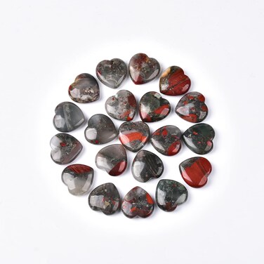 JIC Gem Set of 20 African Bloodstone Heart Stones Crystals Bulk Love Shaped Gemstones Heart Rock Pocket Quartz Crystal Palm Stone Healing Crystal Worry Heart Gifts and Decoration