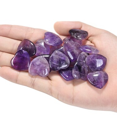 Jovivi 10 Pcs 0.8 Inch Heart Crystals Healing Stone Natural Amethyst Crystal Heart Love Polished Gemstone Palm Worry Stones Reiki Meditation Home Decor Gift